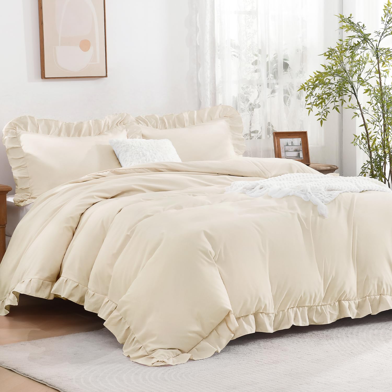 Amazon.com: Andency Beige Ruffle Duvet Cover Full(79x90Inch), 3